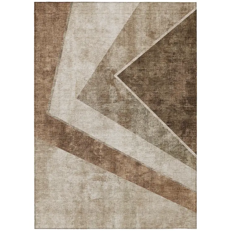 8' X 10' Brown And Beige Geometric Washable Indoor Outdoor Area Rug