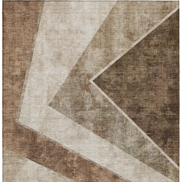 8' X 10' Brown And Beige Geometric Washable Indoor Outdoor Area Rug