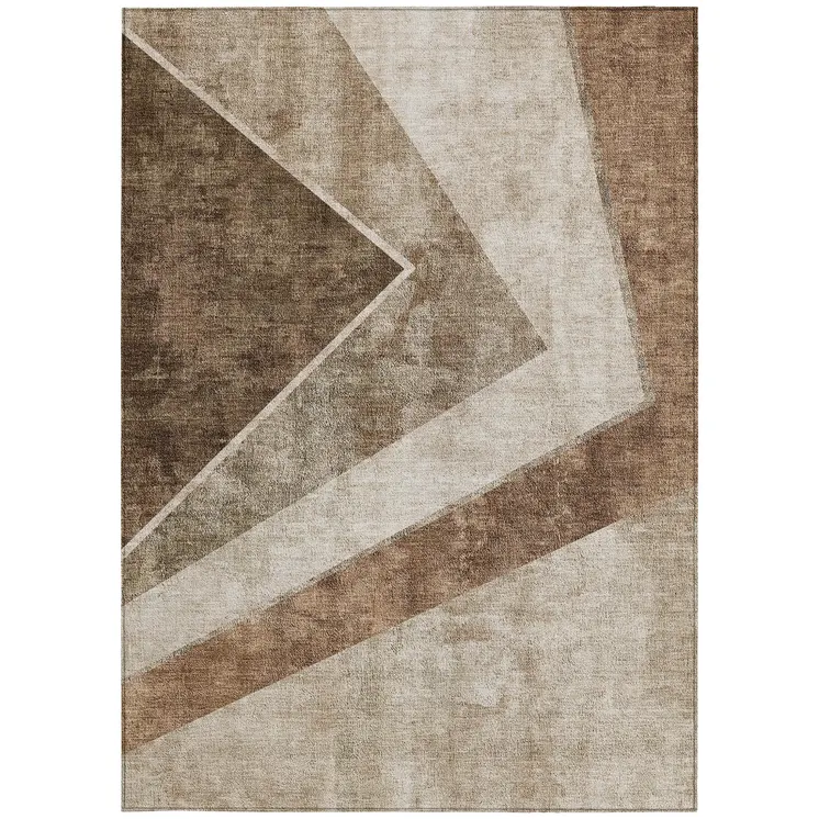 10' X 14' Brown And Beige Geometric Washable Indoor Outdoor Area Rug