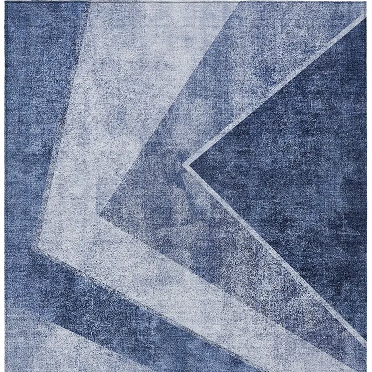 3' X 5' Navy Blue And Denim Blue Geometric Washable Indoor Outdoor Area Rug