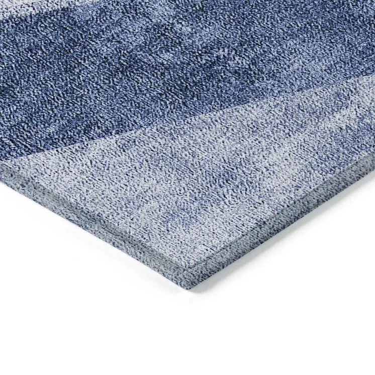 3' X 5' Navy Blue And Denim Blue Geometric Washable Indoor Outdoor Area Rug