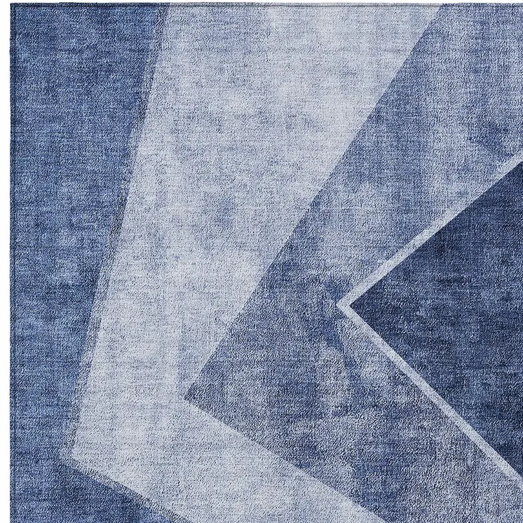 3' X 5' Navy Blue And Denim Blue Geometric Washable Indoor Outdoor Area Rug