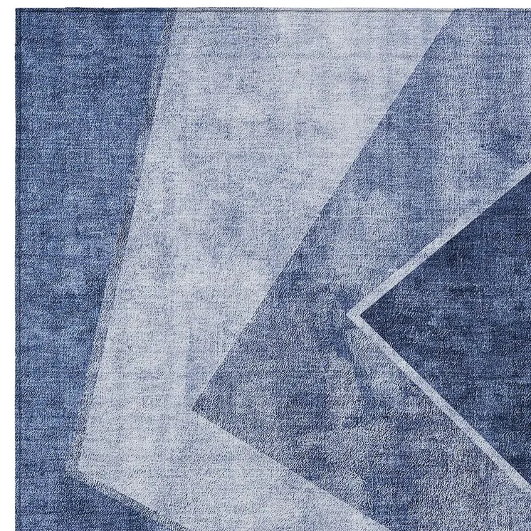 8' X 10' Navy Blue And Denim Blue Geometric Washable Indoor Outdoor Area Rug