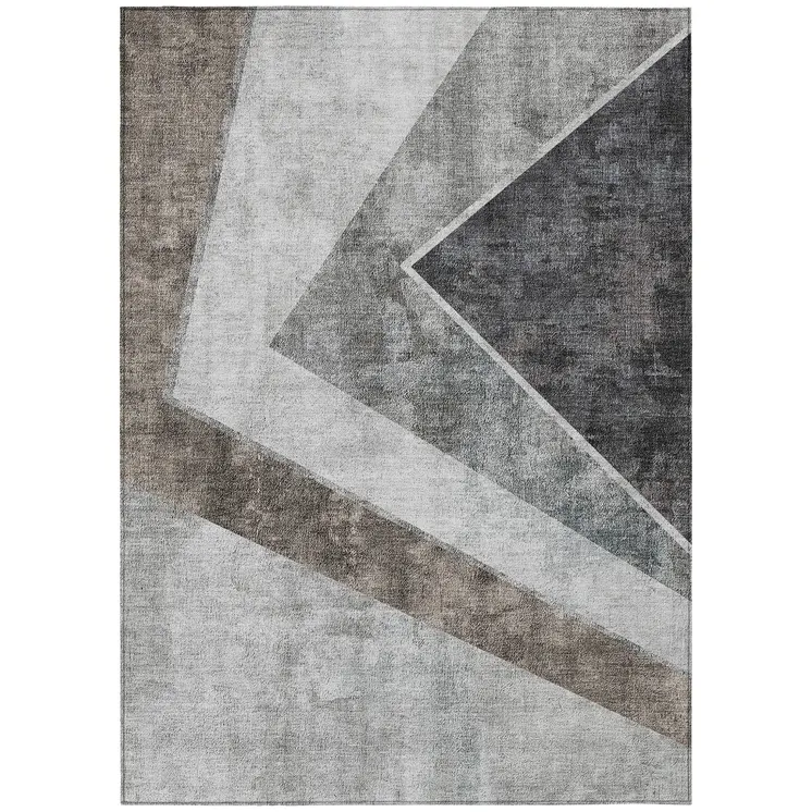 5' X 8' Gray Silver And Charcoal Geometric Washable Indoor Outdoor Area Rug