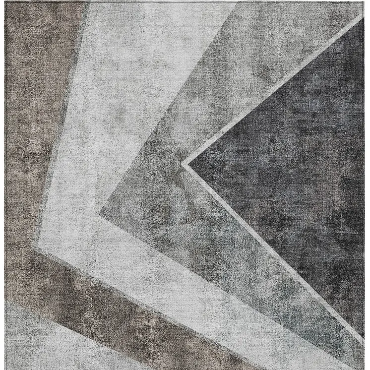 10' X 14' Gray Silver And Charcoal Geometric Washable Indoor Outdoor Area Rug