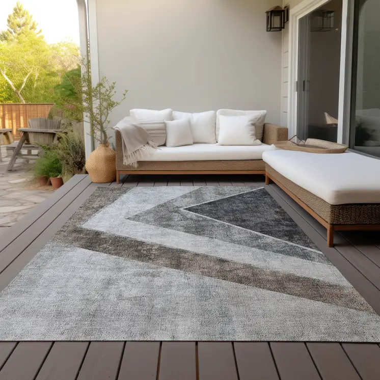 10' X 14' Gray Silver And Charcoal Geometric Washable Indoor Outdoor Area Rug