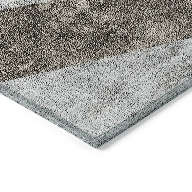 10' X 14' Gray Silver And Charcoal Geometric Washable Indoor Outdoor Area Rug