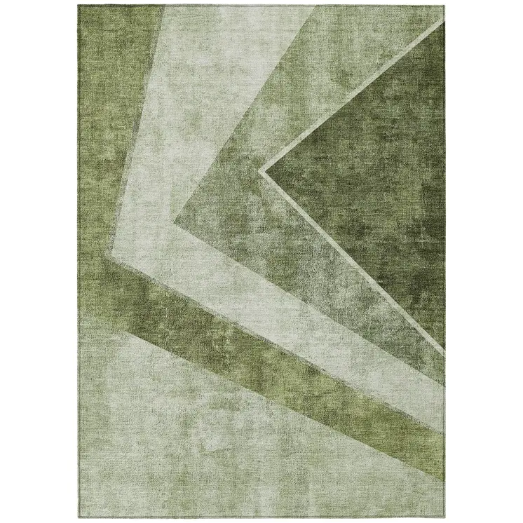 3' X 5' Olive Green And Artichoke Green Geometric Washable Indoor Outdoor Area Rug