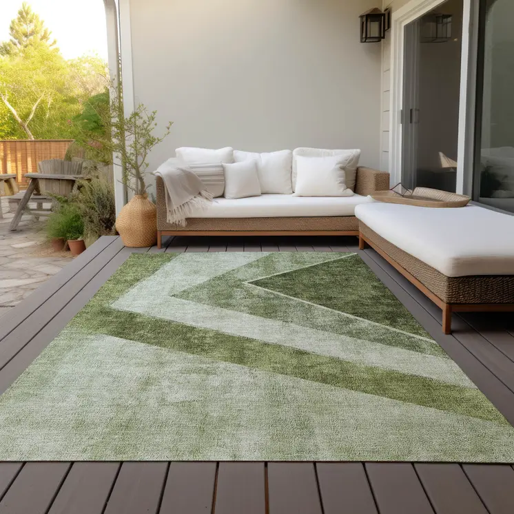 5' X 8' Olive Green And Artichoke Green Geometric Washable Indoor Outdoor Area Rug