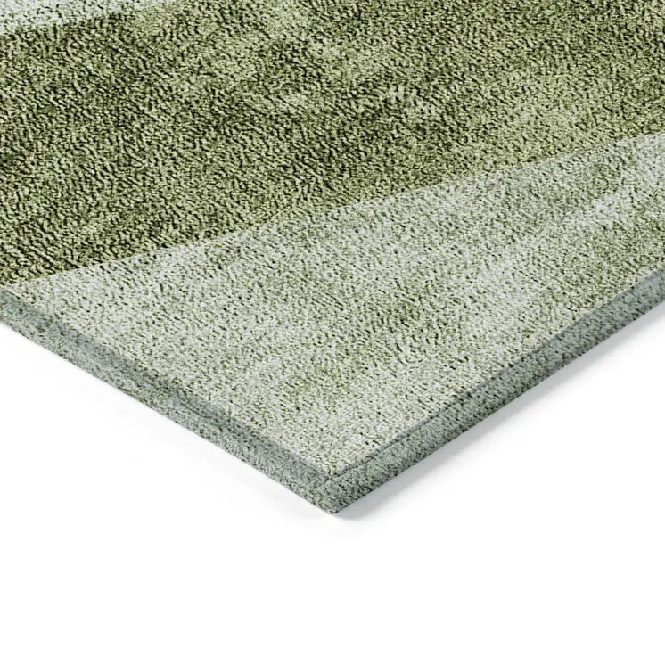 5' X 8' Olive Green And Artichoke Green Geometric Washable Indoor Outdoor Area Rug