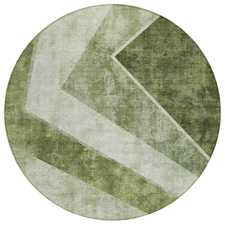8' Olive Green And Artichoke Green Round Geometric Washable Indoor Outdoor Area Rug