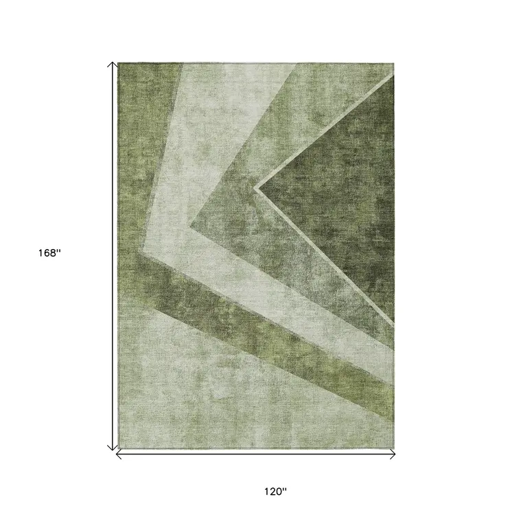 10' X 14' Olive Green And Artichoke Green Geometric Washable Indoor Outdoor Area Rug