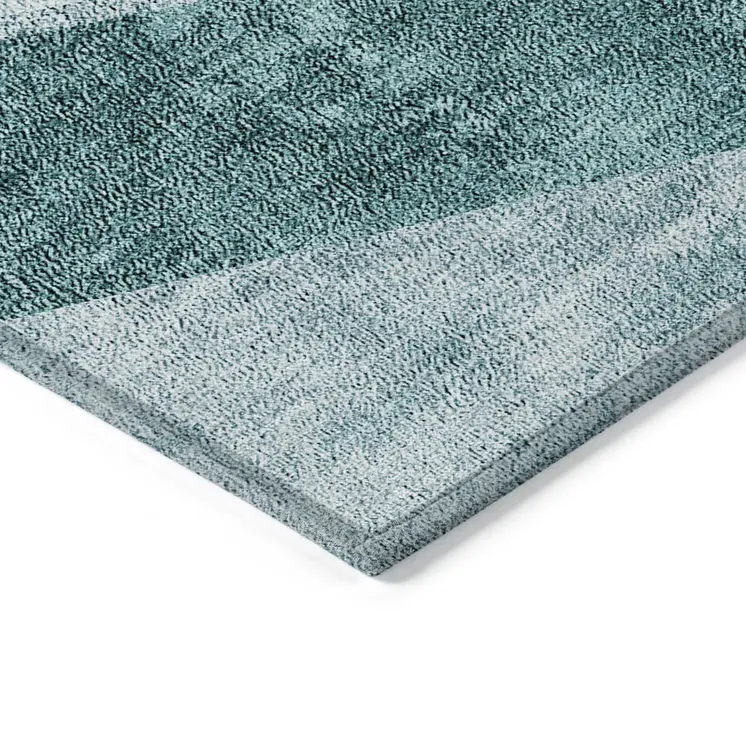 5' X 8' Teal Blue Aqua And Blue Geometric Washable Indoor Outdoor Area Rug