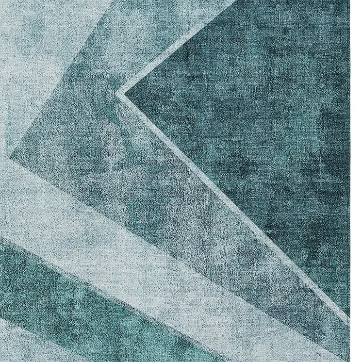 8' X 10' Teal Blue Aqua And Blue Geometric Washable Indoor Outdoor Area Rug