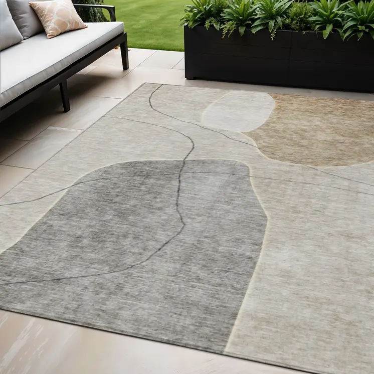 5' X 8' Beige Brown And Taupe Abstract Washable Indoor Outdoor Area Rug