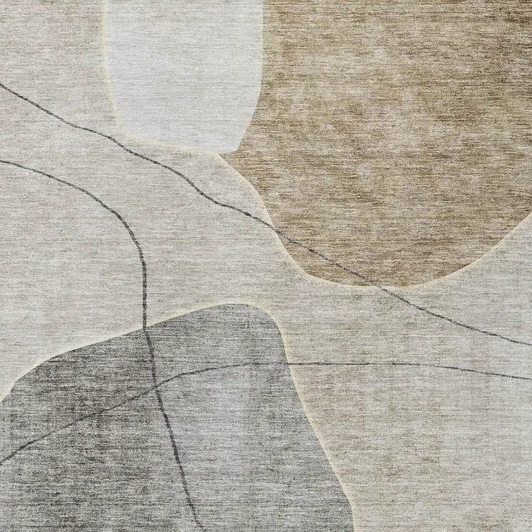5' X 8' Beige Brown And Taupe Abstract Washable Indoor Outdoor Area Rug