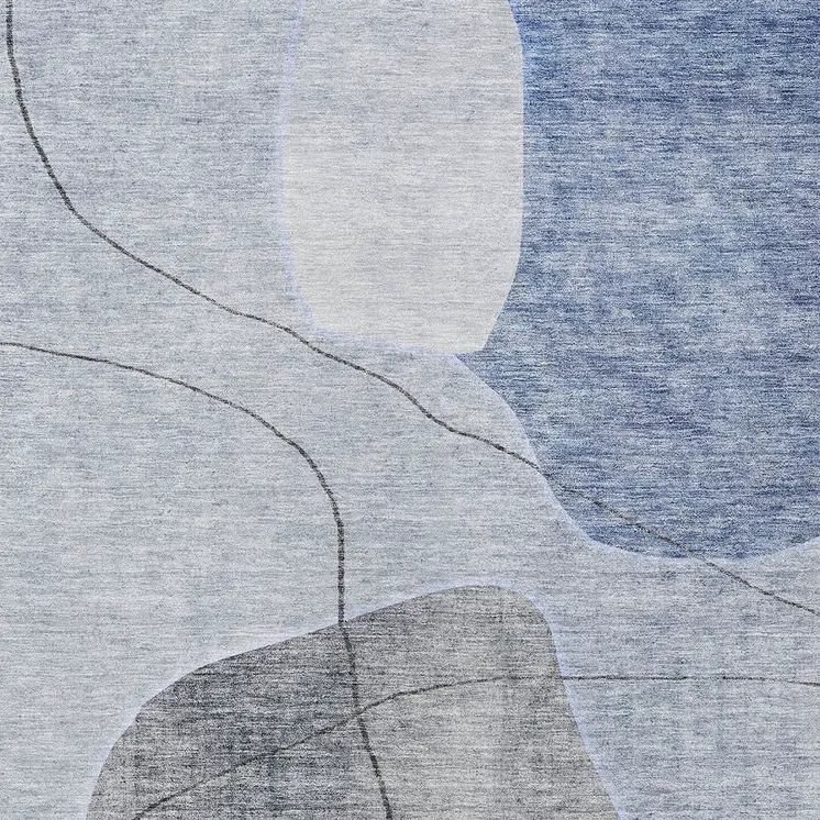 3' X 5' Denim Blue And Sky Blue Abstract Washable Indoor Outdoor Area Rug