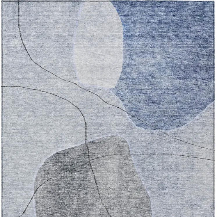 5' X 8' Denim Blue And Sky Blue Abstract Washable Indoor Outdoor Area Rug