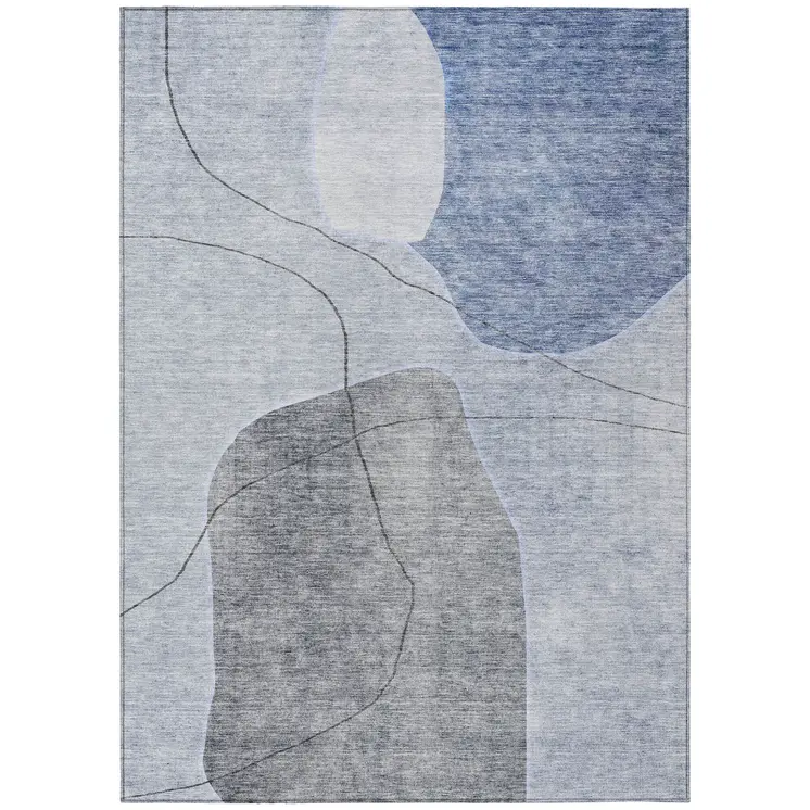 5' X 8' Denim Blue And Sky Blue Abstract Washable Indoor Outdoor Area Rug