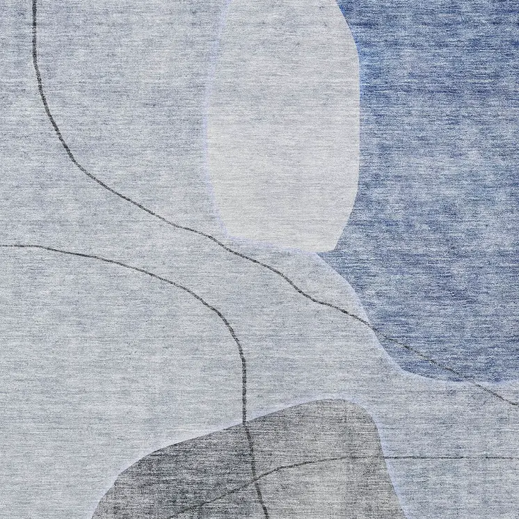 5' X 8' Denim Blue And Sky Blue Abstract Washable Indoor Outdoor Area Rug