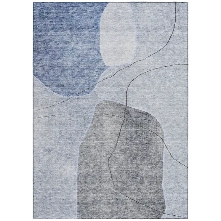 8' X 10' Denim Blue And Sky Blue Abstract Washable Indoor Outdoor Area Rug