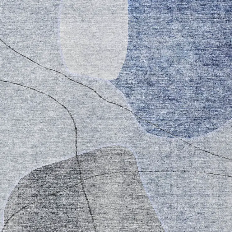 8' X 10' Denim Blue And Sky Blue Abstract Washable Indoor Outdoor Area Rug