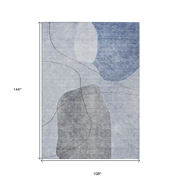 9' X 12' Denim Blue And Sky Blue Abstract Washable Indoor Outdoor Area Rug