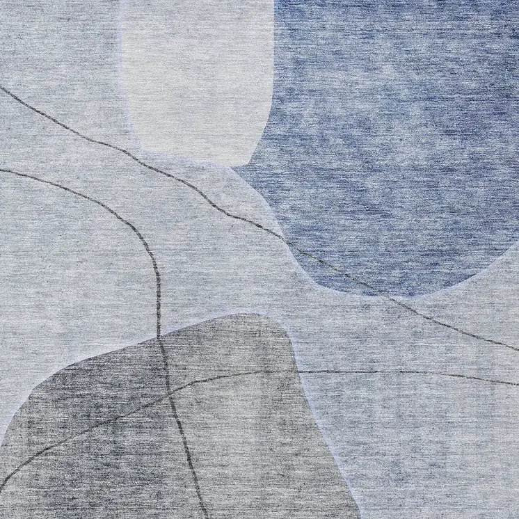 9' X 12' Denim Blue And Sky Blue Abstract Washable Indoor Outdoor Area Rug