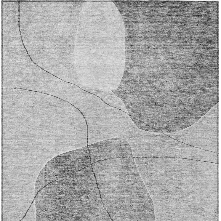 5' X 8' Gray Charcoal And Silver Abstract Washable Indoor Outdoor Area Rug