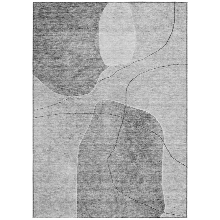 10' X 14' Gray Charcoal And Silver Abstract Washable Indoor Outdoor Area Rug