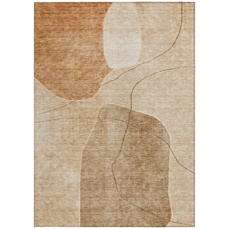 3' X 5' Orange Copper And Terra Cotta Abstract Washable Indoor Outdoor Area Rug
