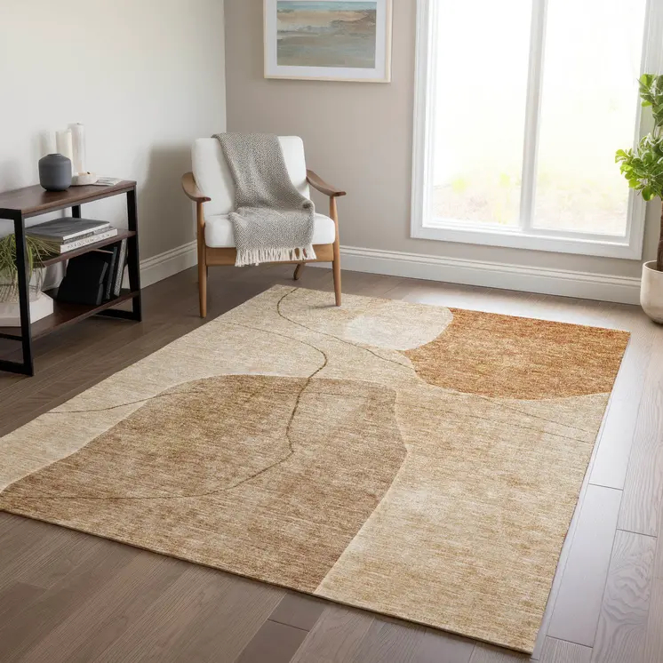 3' X 5' Orange Copper And Terra Cotta Abstract Washable Indoor Outdoor Area Rug