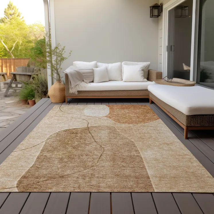 9' X 12' Orange Copper And Terra Cotta Abstract Washable Indoor Outdoor Area Rug