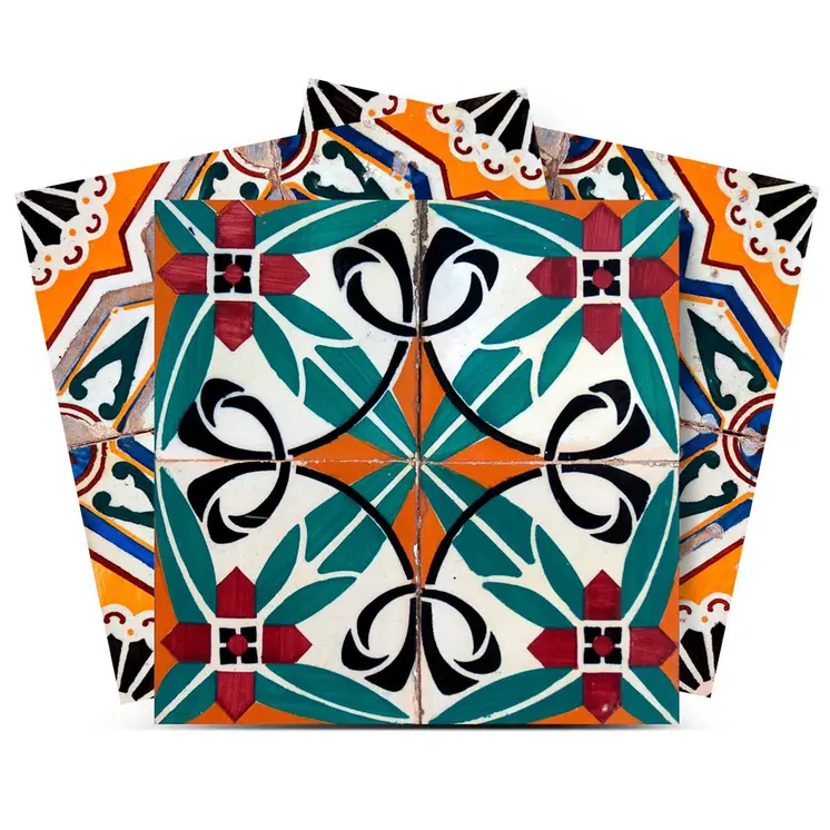 8" x 8" Blue Vinyl Arabesque Peel And Stick Removable Tiles