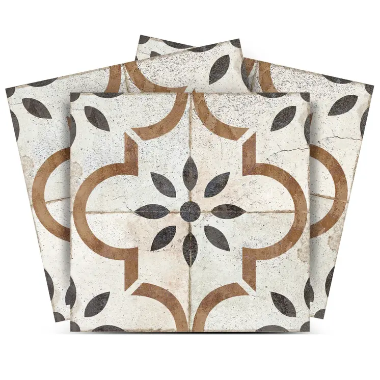 5" x 5" Black Vinyl Arabesque Peel And Stick Removable Tiles