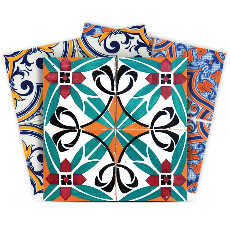 12" x 12" Teal Blue Vinyl Arabesque Peel And Stick Removable Tiles
