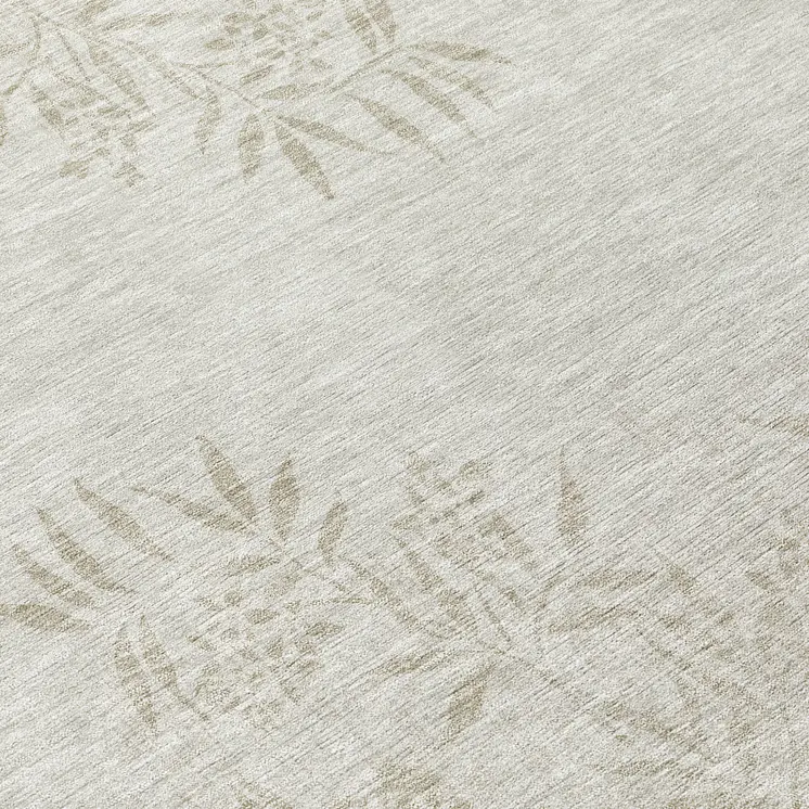 8' Beige Tan And Ivory Round Floral Washable Indoor Outdoor Area Rug