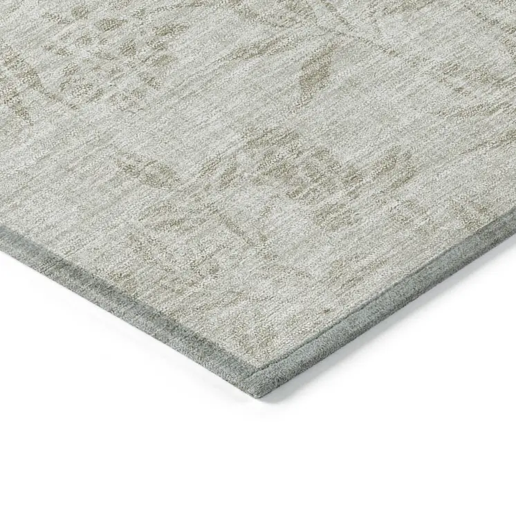 9' X 12' Beige Tan And Ivory Floral Washable Indoor Outdoor Area Rug