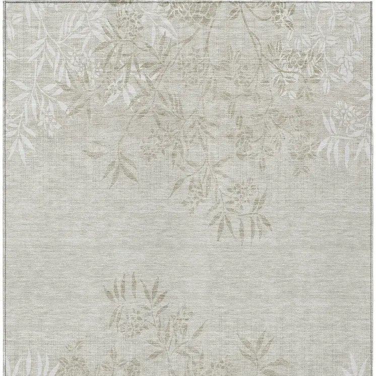 10' X 14' Beige Tan And Ivory Floral Washable Indoor Outdoor Area Rug