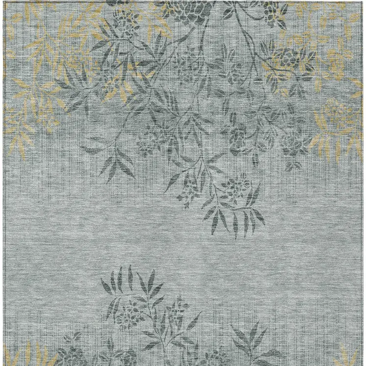5' X 8' Gray Charcoal And Gold Floral Washable Indoor Outdoor Area Rug
