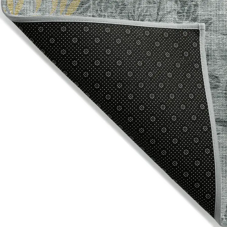 5' X 8' Gray Charcoal And Gold Floral Washable Indoor Outdoor Area Rug