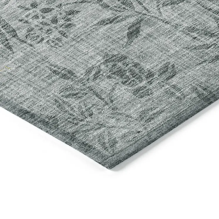 5' X 8' Gray Charcoal And Gold Floral Washable Indoor Outdoor Area Rug