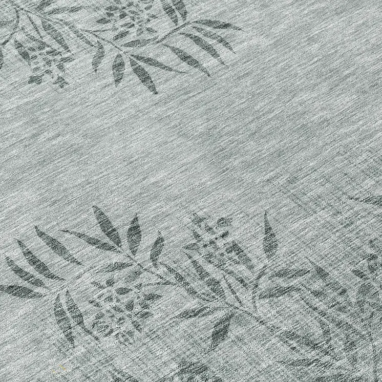8' Gray Charcoal And Gold Round Floral Washable Indoor Outdoor Area Rug