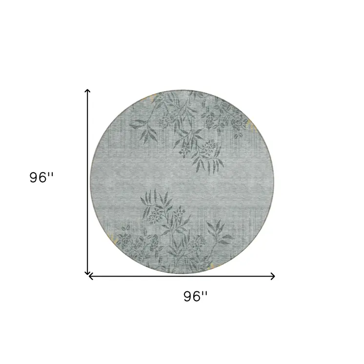 8' Gray Charcoal And Gold Round Floral Washable Indoor Outdoor Area Rug