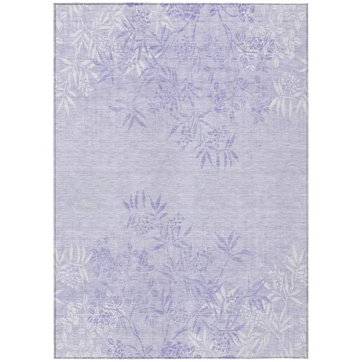 5' X 8' Lilac Purple And Ivory Floral Washable Indoor Outdoor Area Rug