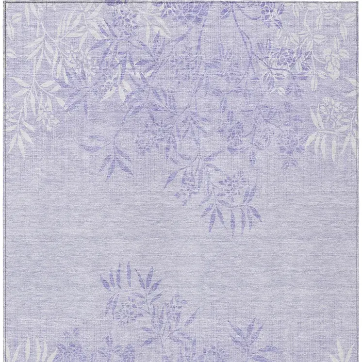 8' X 10' Lilac Purple And Ivory Floral Washable Indoor Outdoor Area Rug