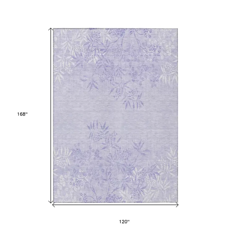 10' X 14' Lilac Purple And Ivory Floral Washable Indoor Outdoor Area Rug