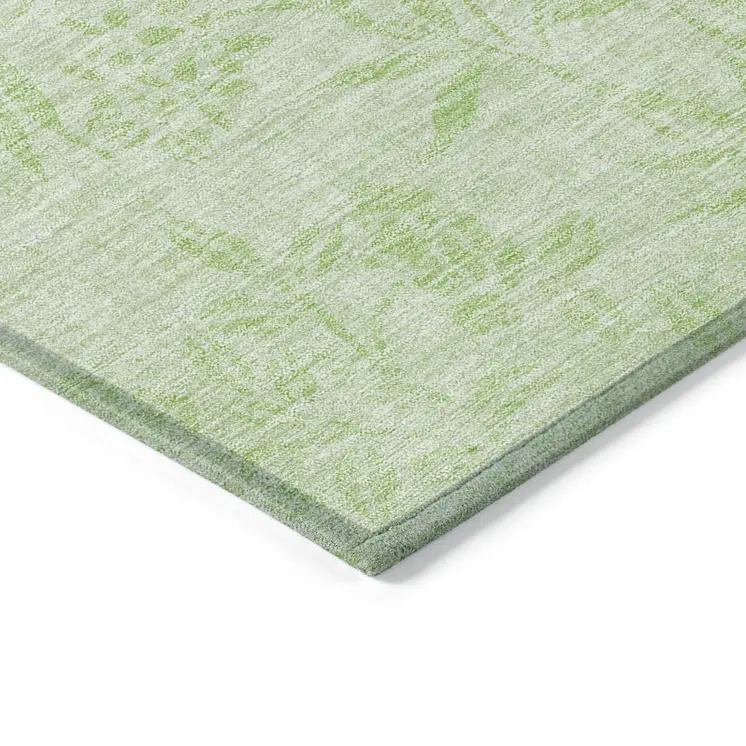 5' X 8' Mint Green Artichoke Green And Ivory Floral Washable Indoor Outdoor Area Rug