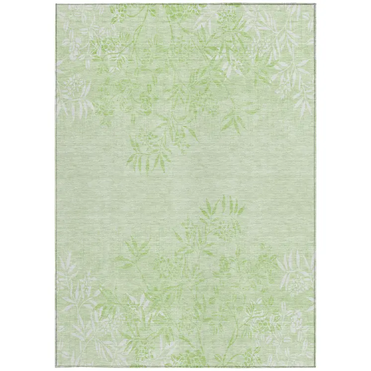 8' X 10' Mint Green Artichoke Green And Ivory Floral Washable Indoor Outdoor Area Rug