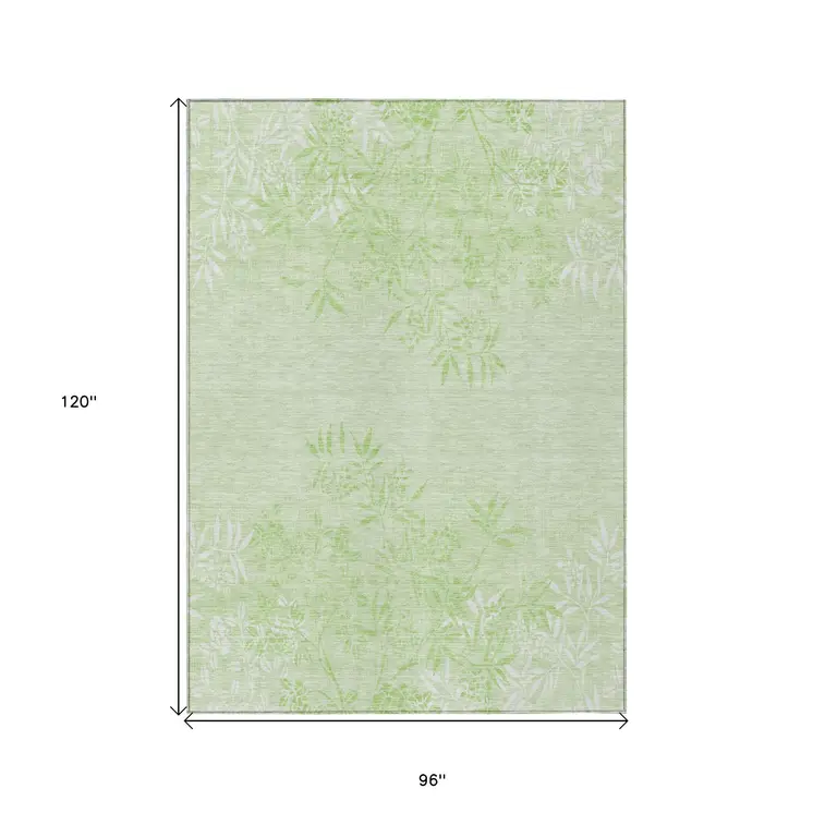 8' X 10' Mint Green Artichoke Green And Ivory Floral Washable Indoor Outdoor Area Rug